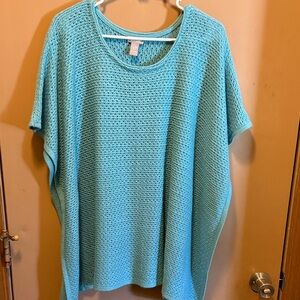 Chico's Turquoise Knit Poncho Blouse Small / Medium